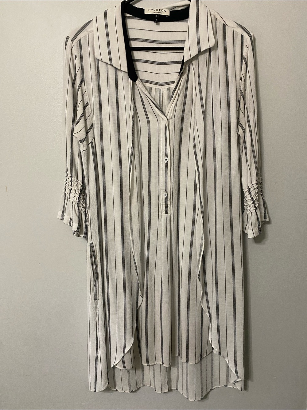 Halston Heritage White and Black Vertical Stripe Shirt Dress Woman Small